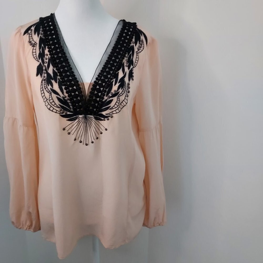 Nanette Lepore Silk Long Balloon Sleeve Blouse - Picture 9 of 11
